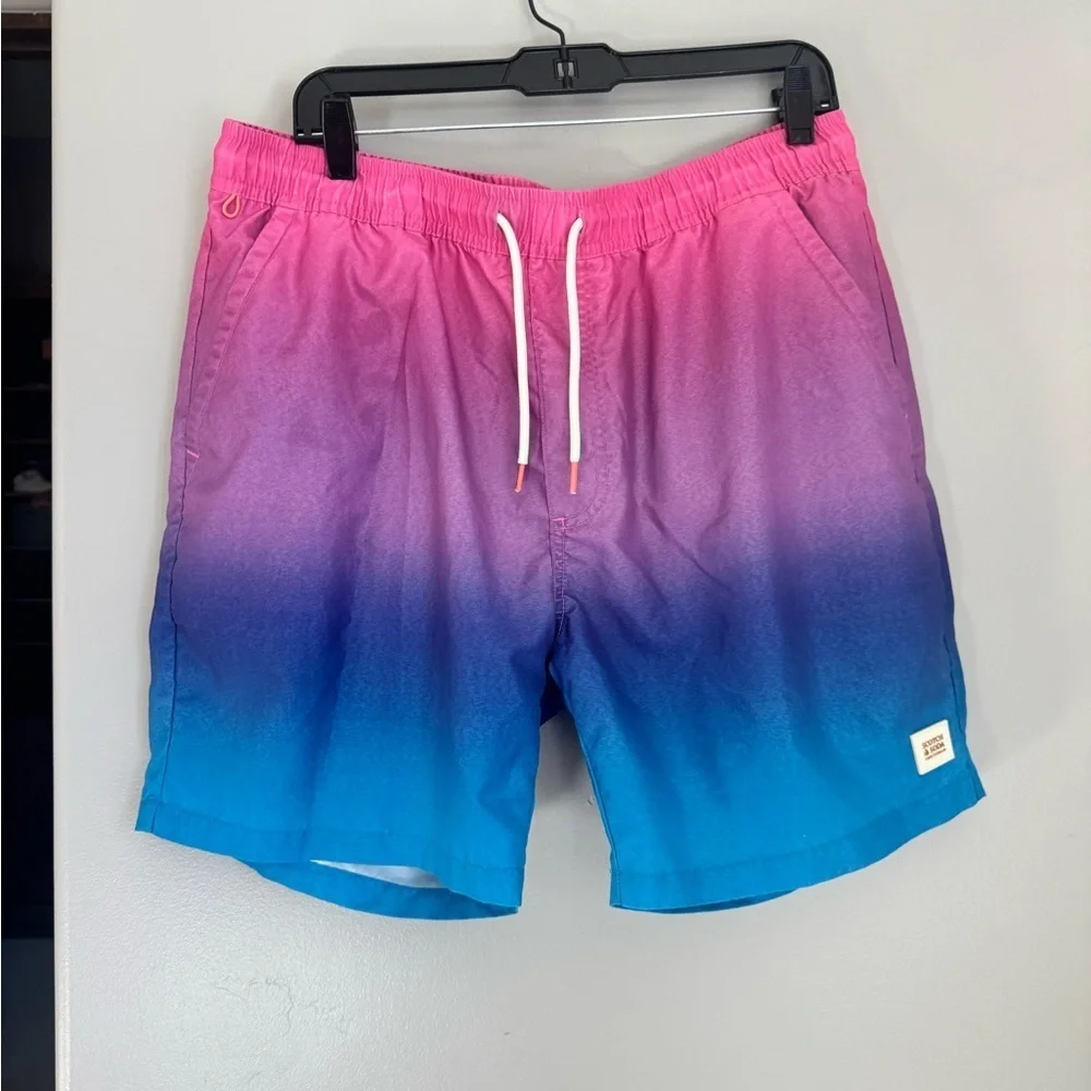Scotch & Soda Ombré Swim Trunks XL Blue Drawstring Resort Beachwear Streetwear